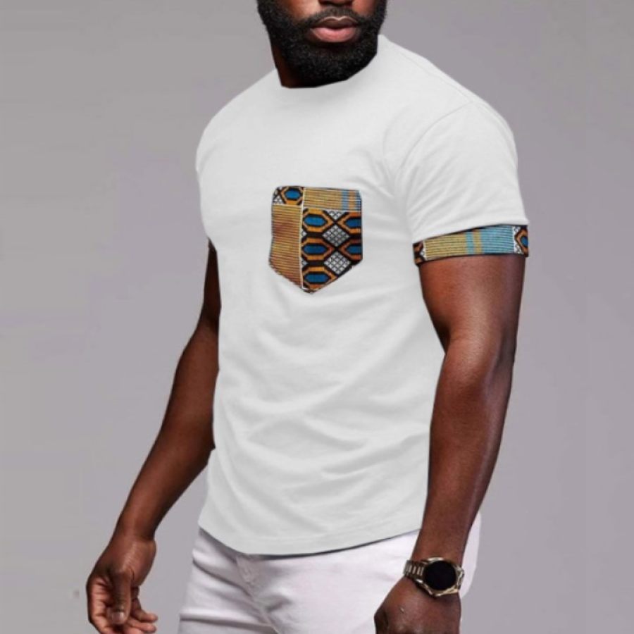 

Men's Ethnic Pocket Embellished Solid Color T-Shirt