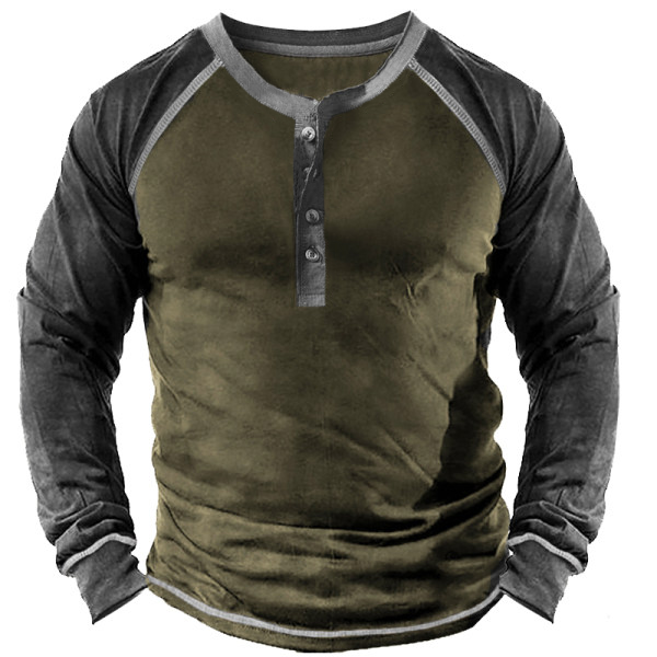 Men's Outdoor Tactical Raglan Sleeve Henley T-Shirt - Cotosen.com