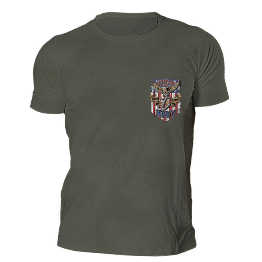 

Men's Eagle Totem Fake Pocket Print T-Shirt