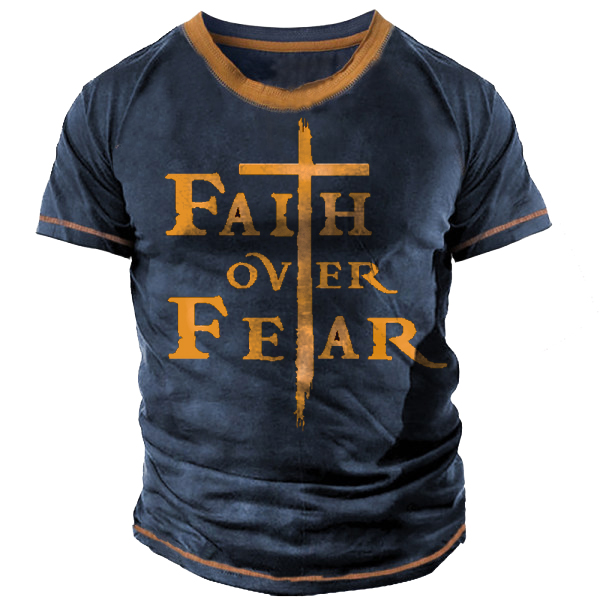 Aith Over Fear Men's Chic Vintage Print Tactical T-shirt