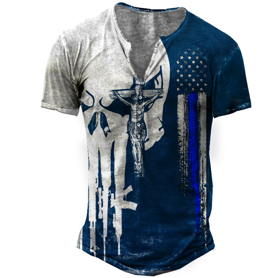 

West Virginia Blue Line Men's Vintage Print Tactical Henley T-Shirt