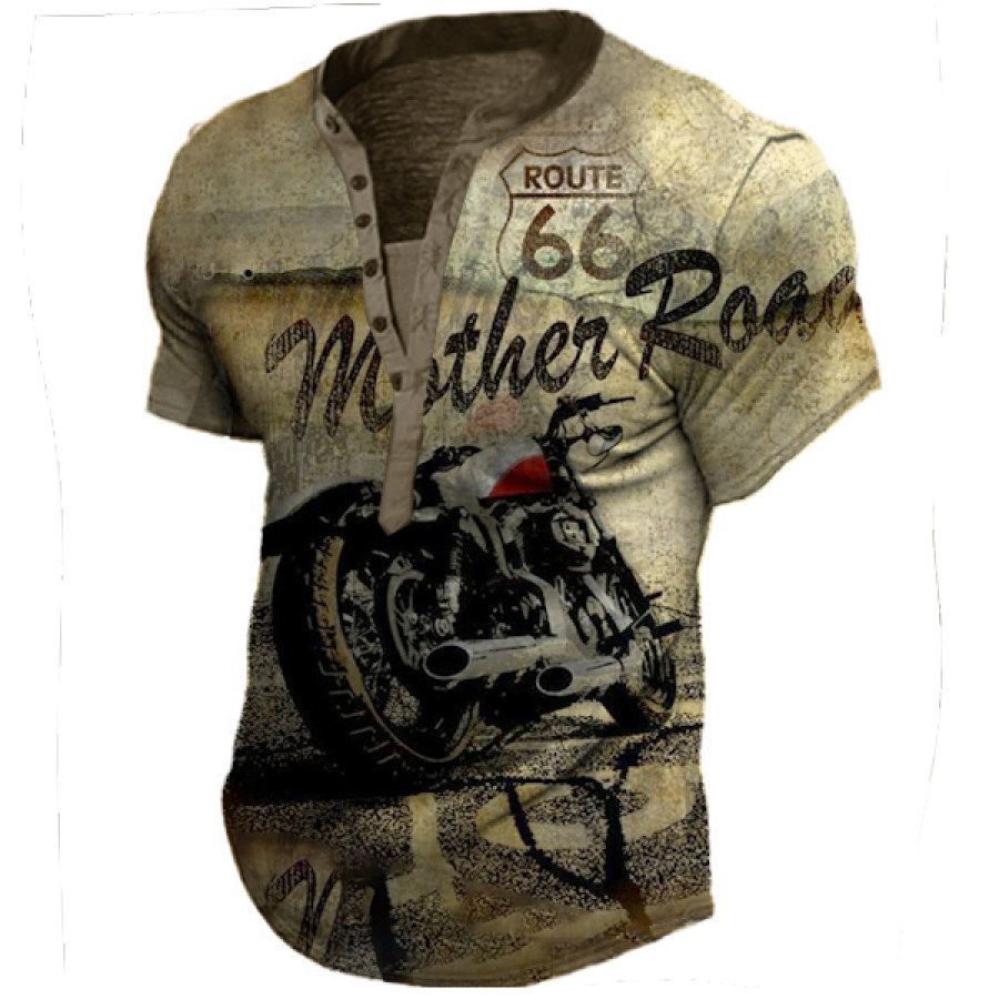 

Men's Vintage Route 66 Motorcycle Henley Tactical T-Shirt