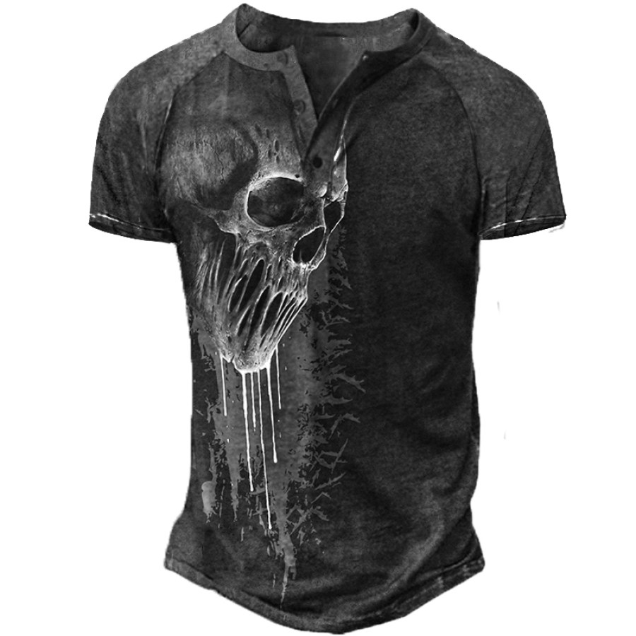 

Men's Outdoor Retro Skull Print Henley Shirt