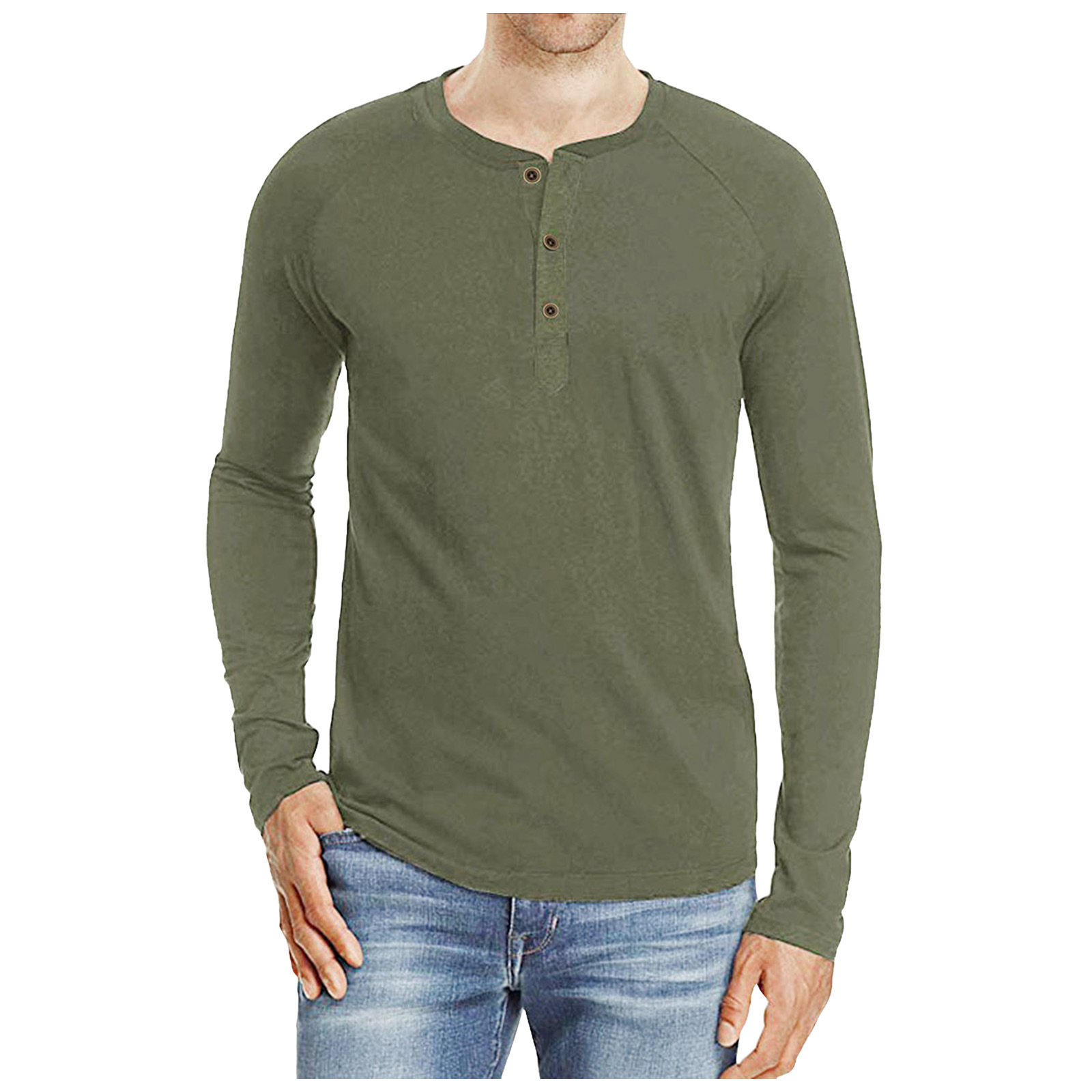 Men's Raglan Sleeve Henley Chic Solid T-shirt