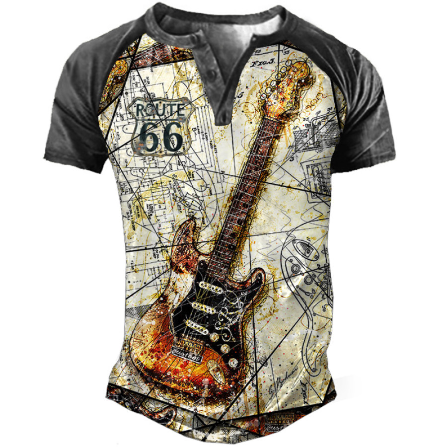 

Men's Outdoor Route 66 Electric Guitar Henley Collar T-Shirt