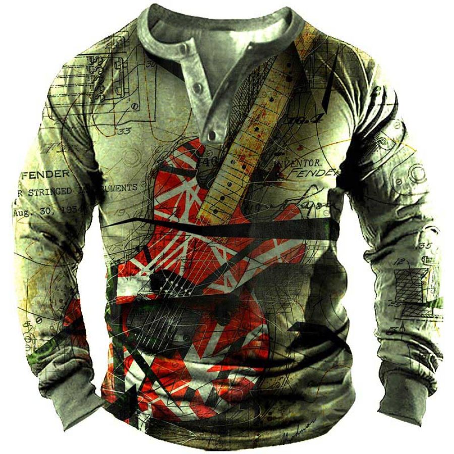 Men's Outdoor Electric Guitar Rock Henley Long Sleeve Top