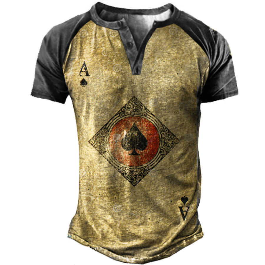 

Ace A Men's Vintage Henley Tactical Short Sleeve T-Shirt