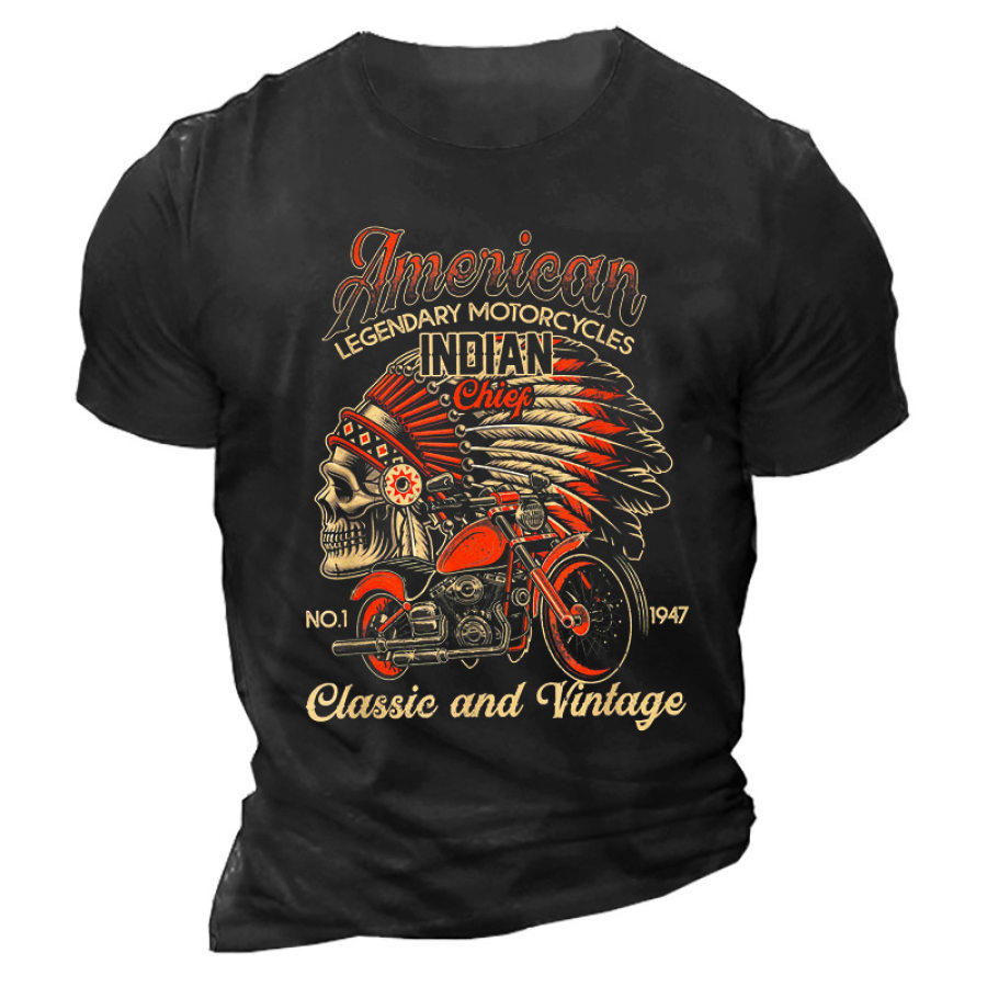 

Men's Vintage American Motorcycle Indian Old Biker Cotton T-Shirt