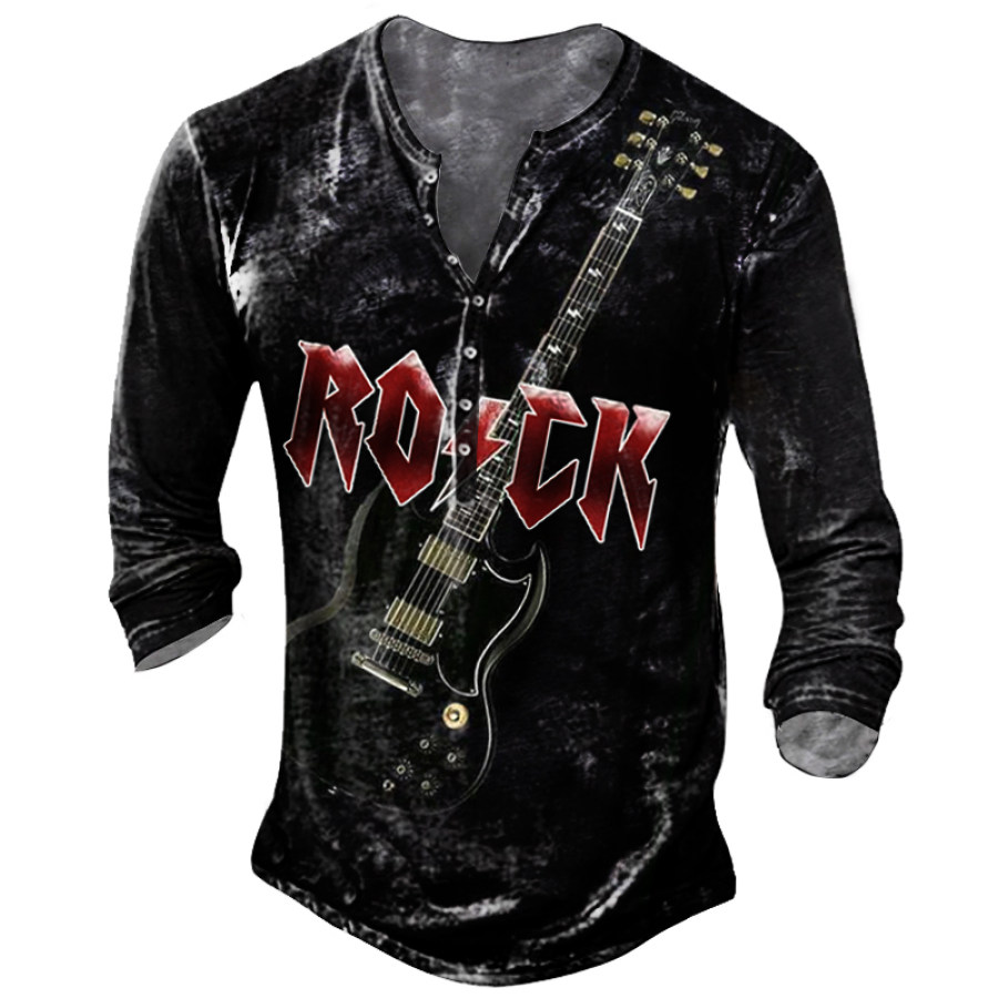 

Men's Outdoor Rock Electric Guitar Henley Collar Long Sleeve Top