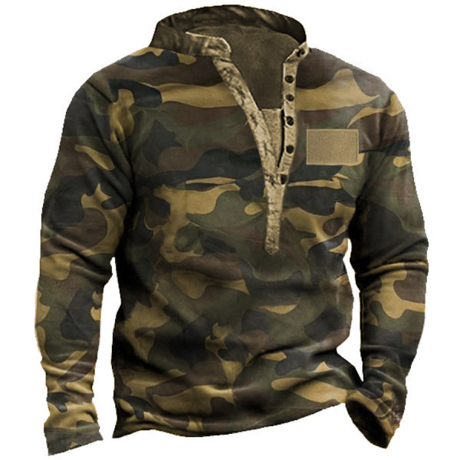 

Men's Outdoor Retro Camo Velcro Tactical Henley Collar Sweatshirt