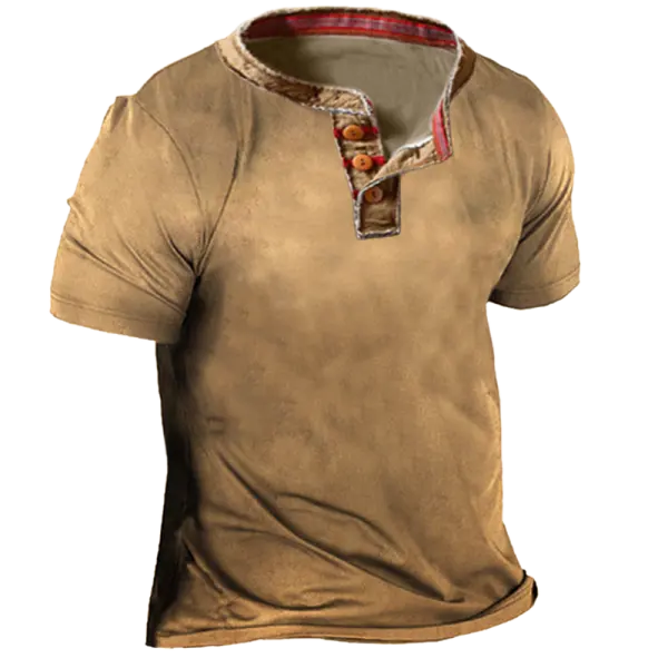 Men's Outdoor Vintage Henley Tactical Short Sleeve T-Shirt - Mosaicnew.com 