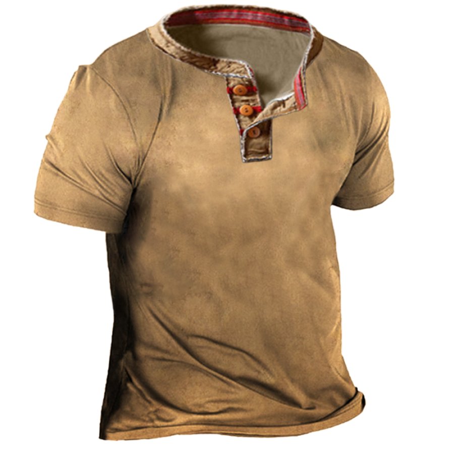

Men's Outdoor Vintage Henley Tactical Short Sleeve T-Shirt