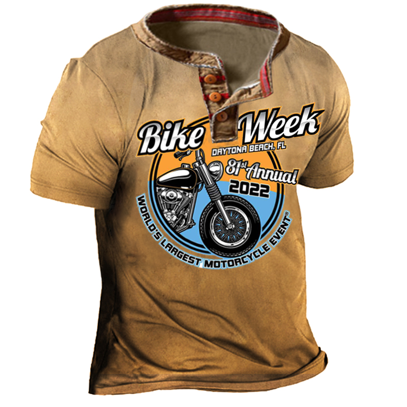 Myrtle Beach Bike Week Chic 2022 Vintage Print Men's Henley Collar T-shirt