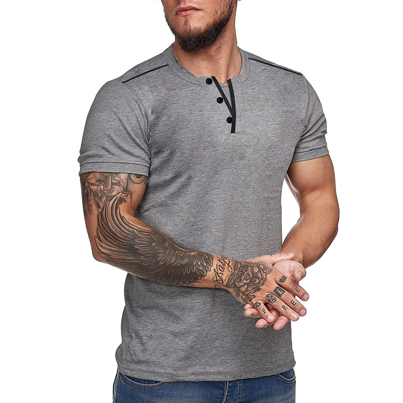 Men's V-neck Henley Neck Chic Colorblock T-shirt