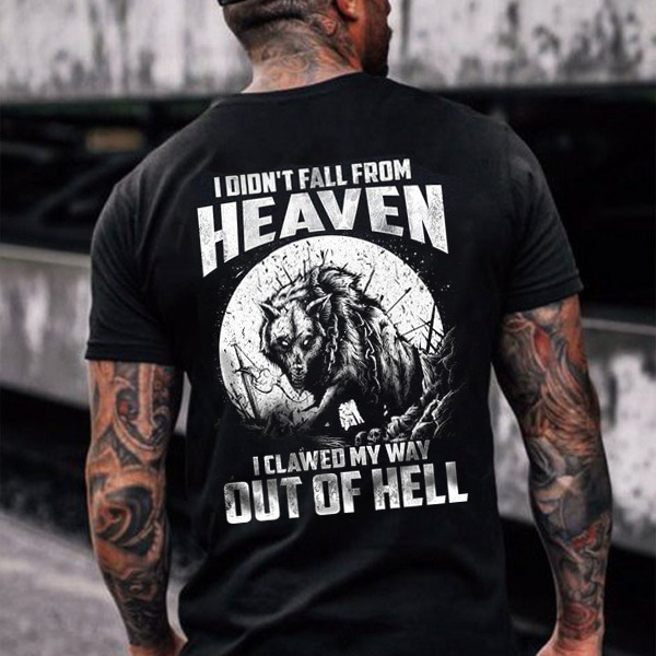 Men's Outdoor Heaven Out Chic Of Hell Wolf Print Cotton T-shirt