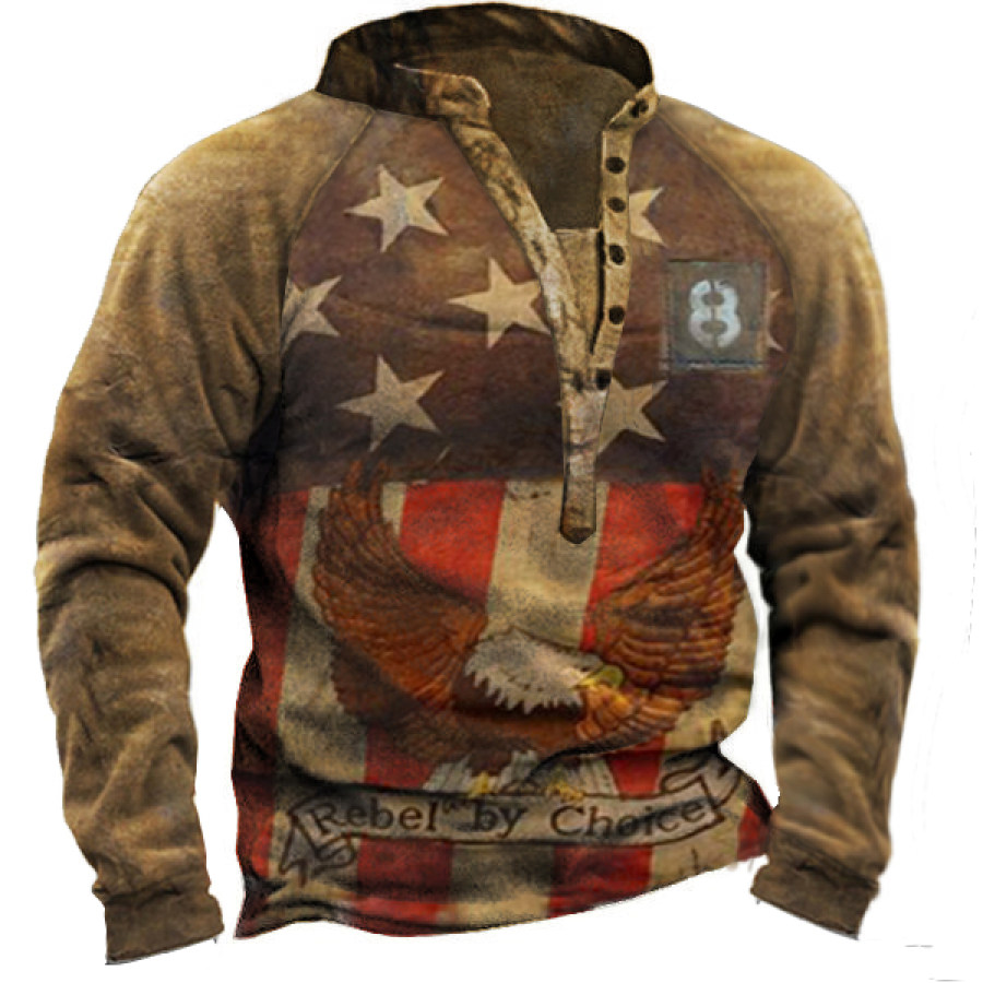 

American Flag Eagle Men's Vintage Tactical Henley Collar Sweatshirt