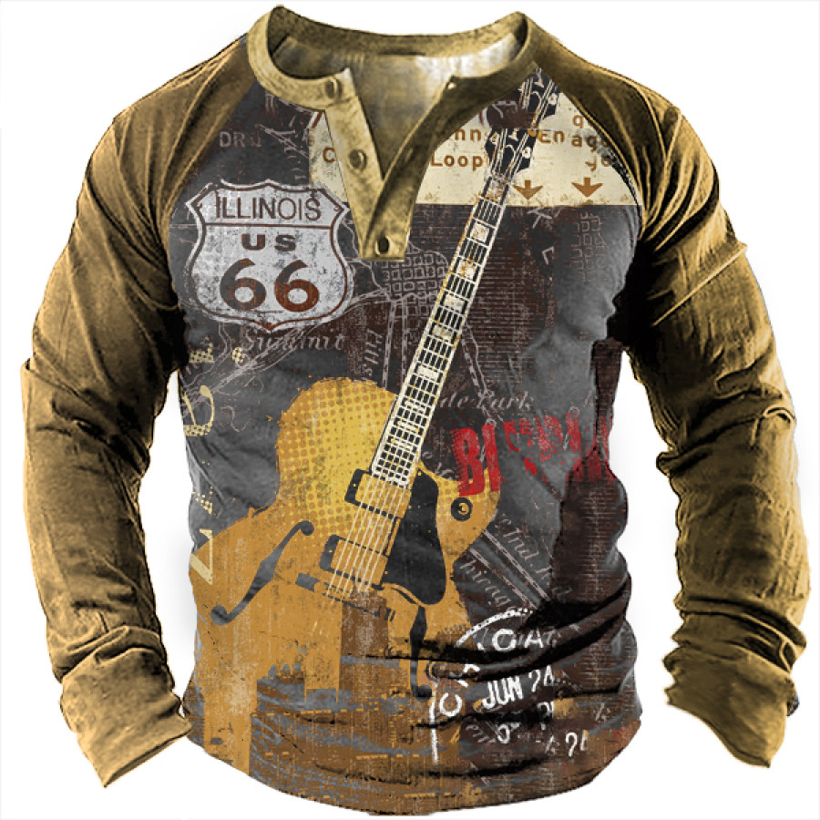 

Men's Outdoor Vintage Route 66 Print Henley T-Shirt