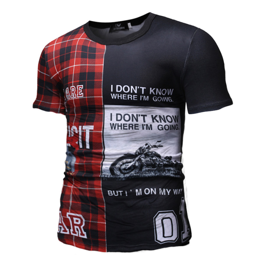 

Men's Colorblock Creative Retro Plaid Print Short Sleeve T-Shirt