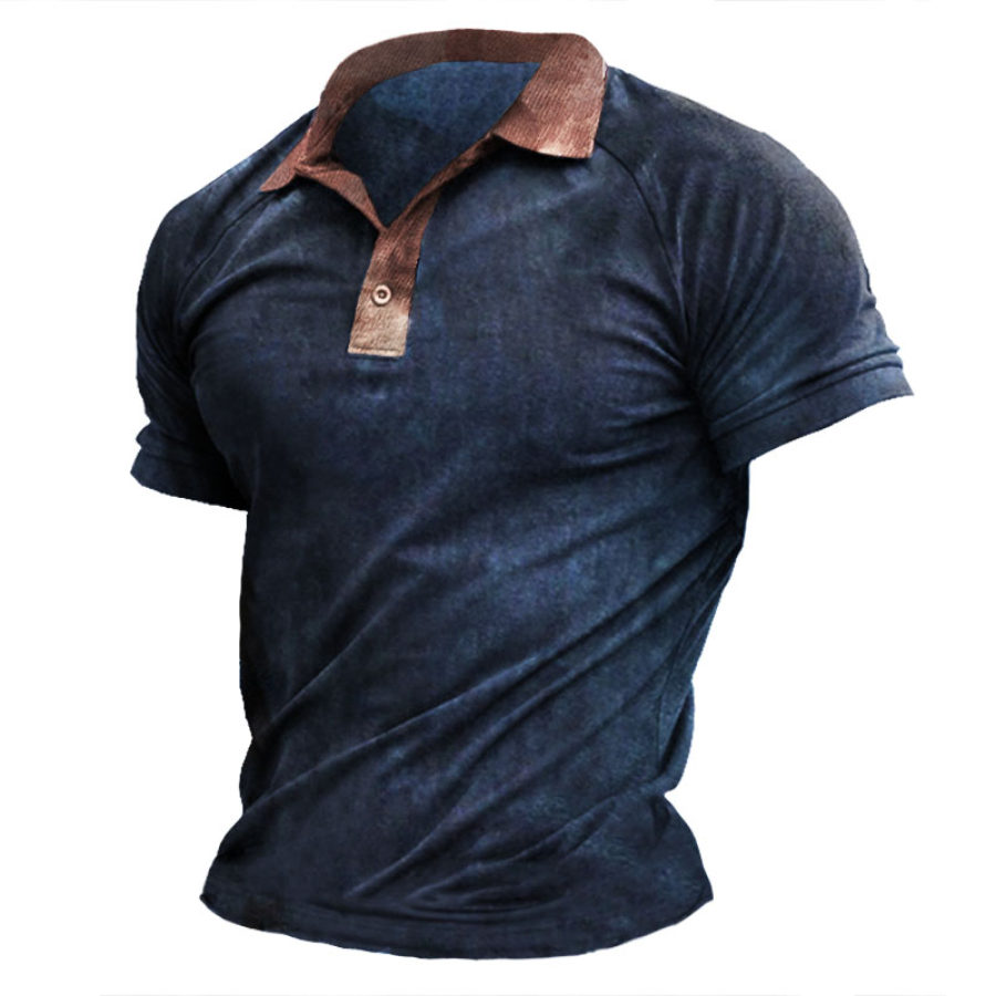 

Мужская тактическая рубашка Henley с винтажным принтом на открытом воздухе