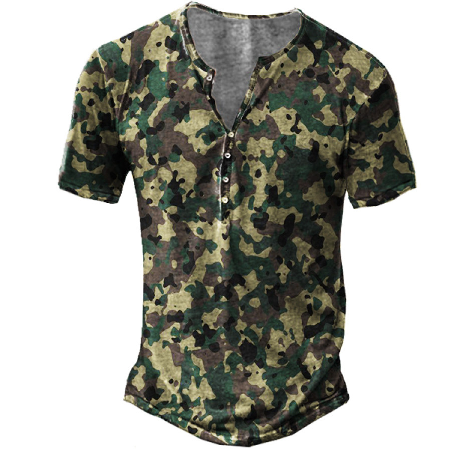 

Men's Camouflage Training Uniform Short Sleeves Henley Shirt