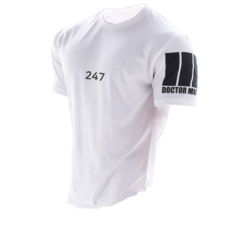 

Men's Shoulder Print Hem Slit Fitness Sports T-Shirt