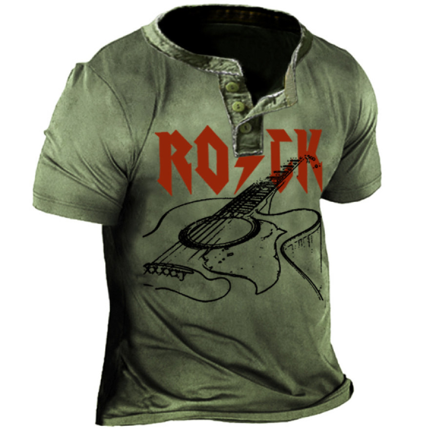 

Men's Outdoor Rock Guitar Print Henley T-Shirt