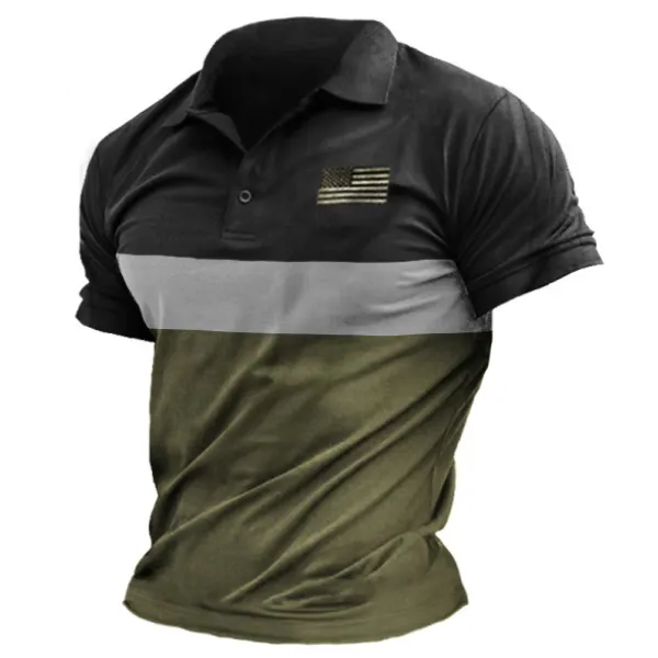 Men's Outdoor Tactical American Flag Colorblock Polo T-Shirt - Mosaicnew.com 