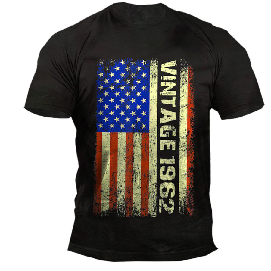 

Vintage 1962 American Flag Men's Cotton Short Sleeve T-Shirt