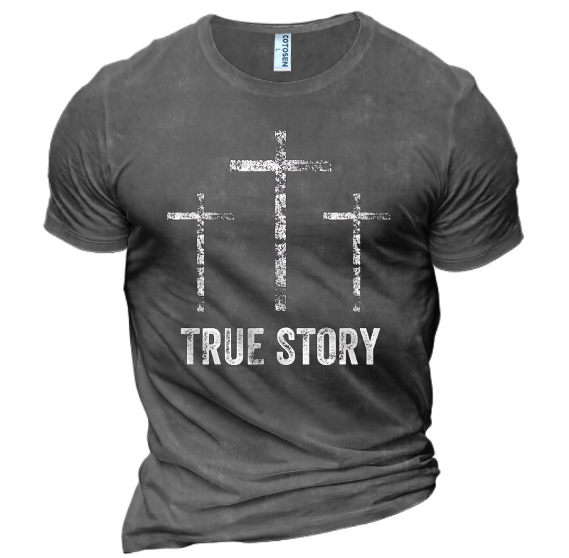 Men's Outdoor True Story Chic Jesus Cross Cotton T-shirt