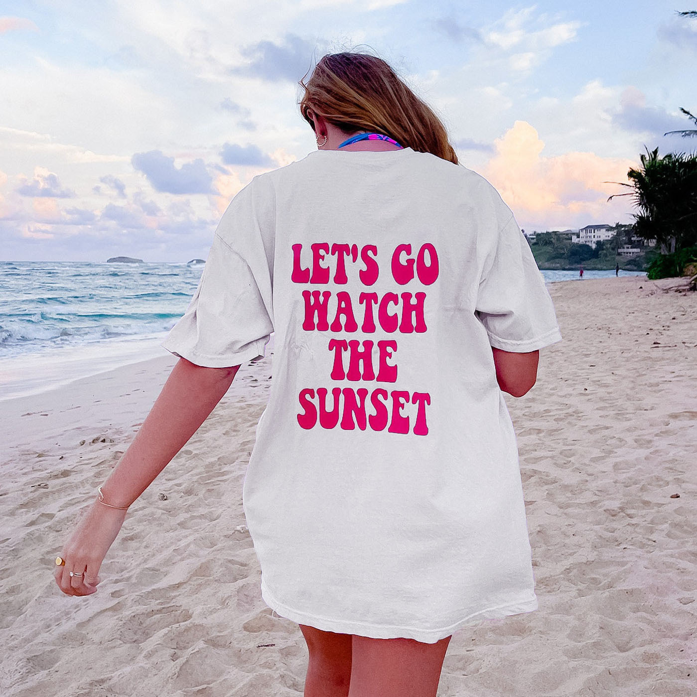 Women's Let's Go Watch Chic The Sunset Cotton Oversized T-shirt
