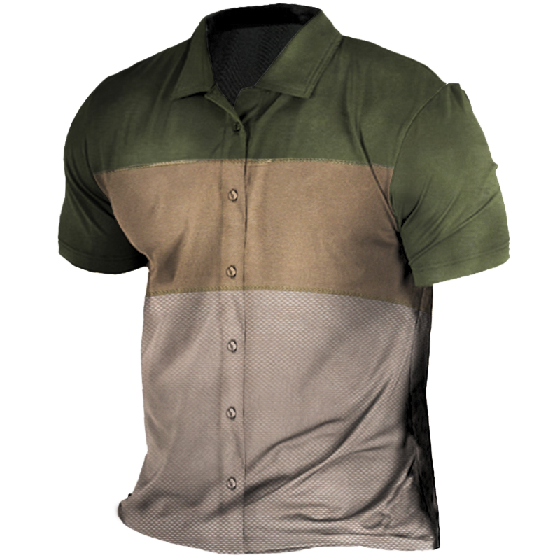 Men's Outdoor Contrast Color Print Chic Tactical Short Sleeve Shirt