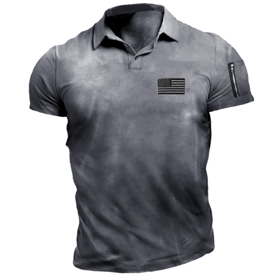 

Men's Vintage American Flag Zip Tactical Polo Neck T-Shirt