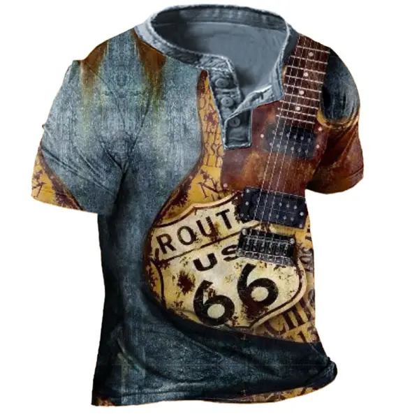 Men's Guitar Route 66 Short Sleeve T-Shirt - Mosaicnew.com 