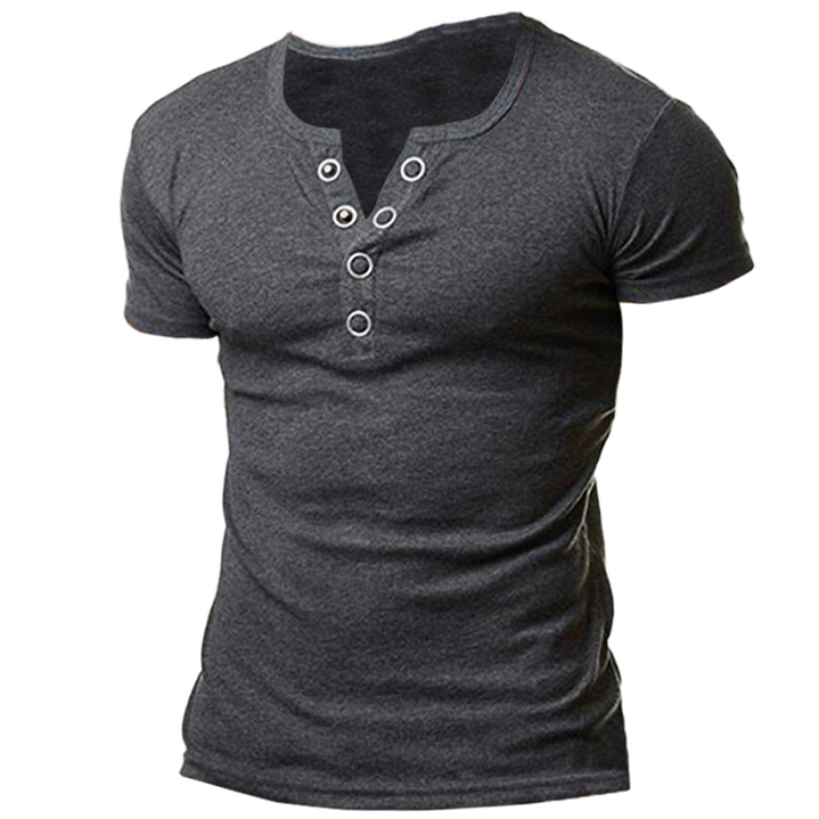 

Kurzärmliges T-Shirt Mit Metallknopf Und V-Ausschnitt Für Herren