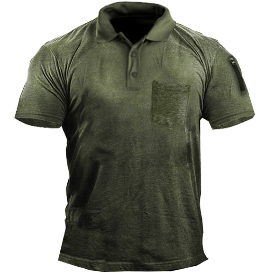 

Men's Outdoor Solid Pocket Zip Tactical Polo T-Shirt