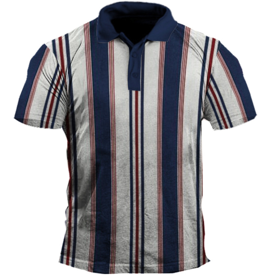 

Men's Outdoor Stripe Print Polo T-Shirt