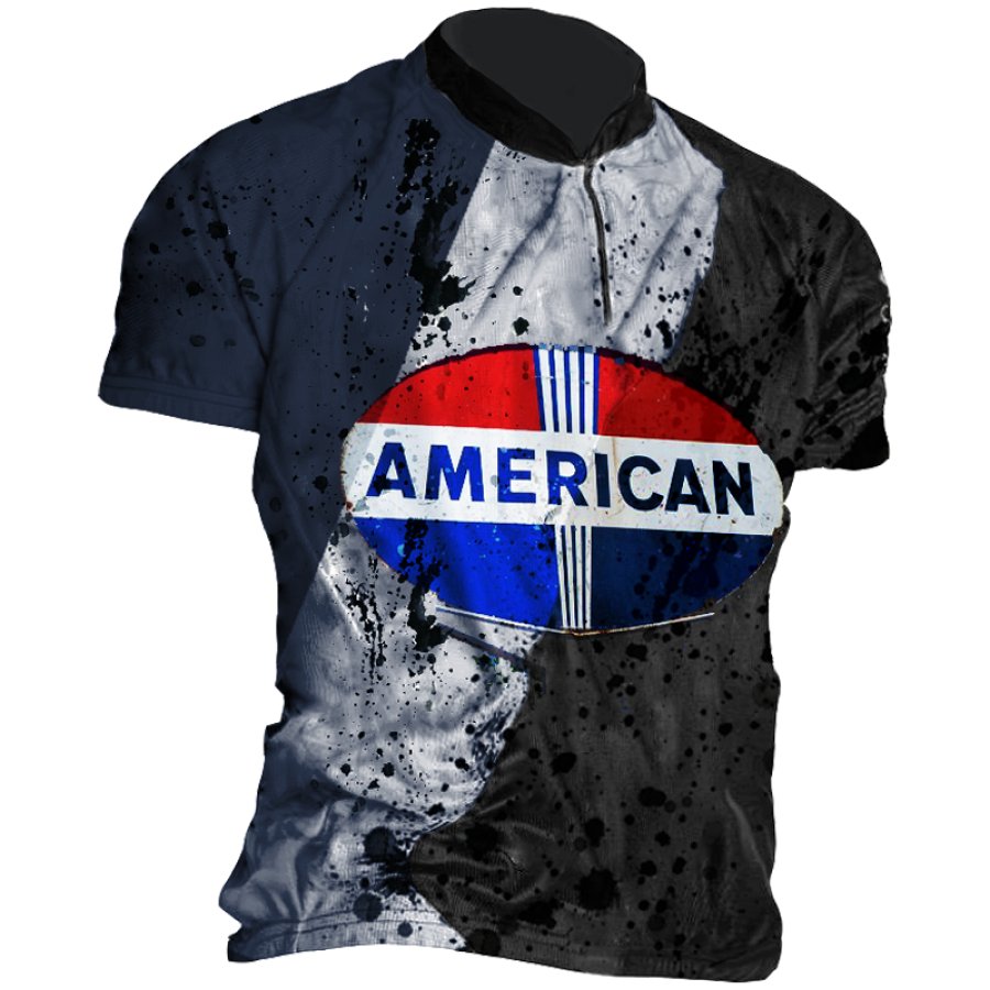 

Men's Smudge Colorblock Print Zip Neck T-Shirt