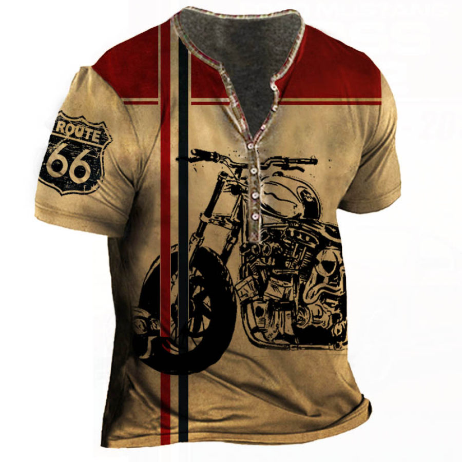 

Men's Outdoor Vintage Motorcycle Route 66 Henley T-Shirt