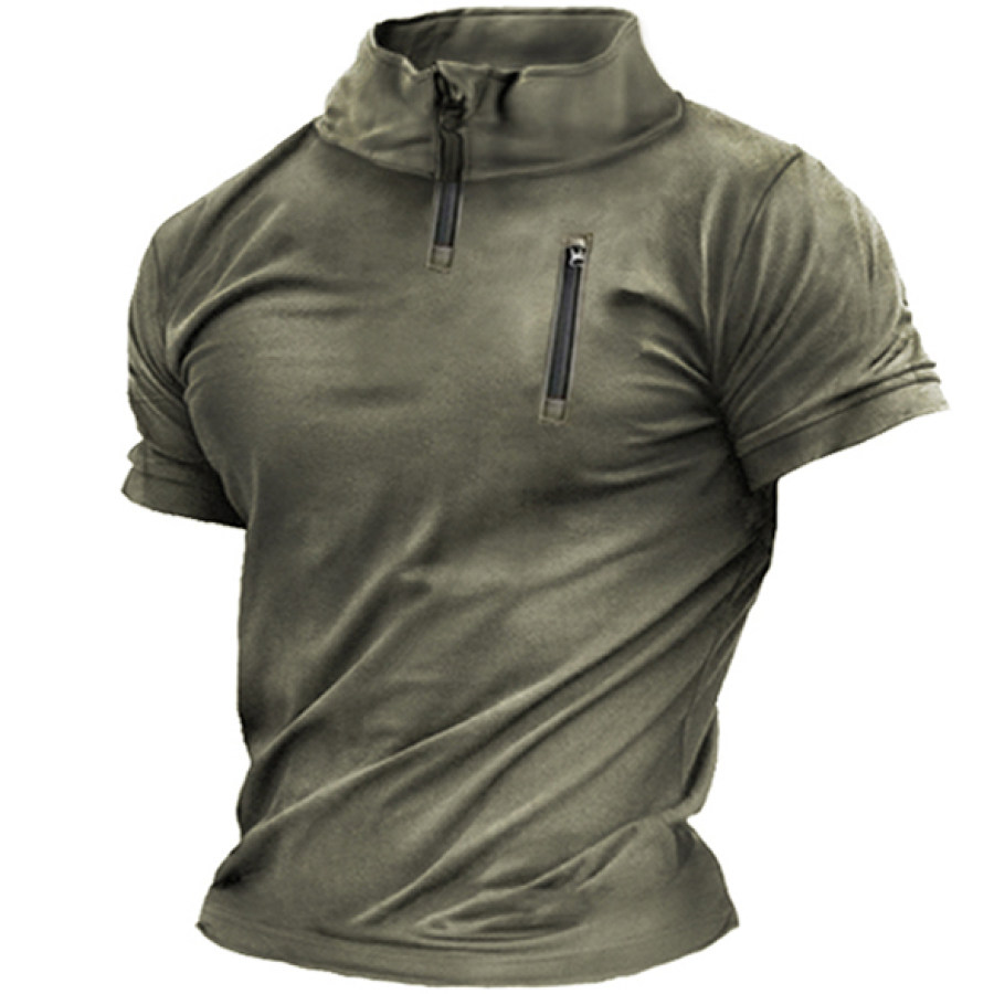 

Men's Outdoor Zip Half Collar Tactical Short Sleeve T-Shirt