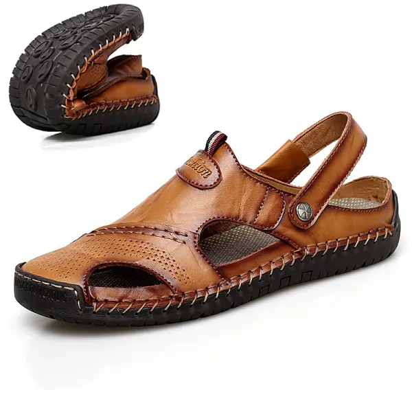 Men's Soft Genuine Leather Two-Wear Sports Sandals - Kalesafe.com 
