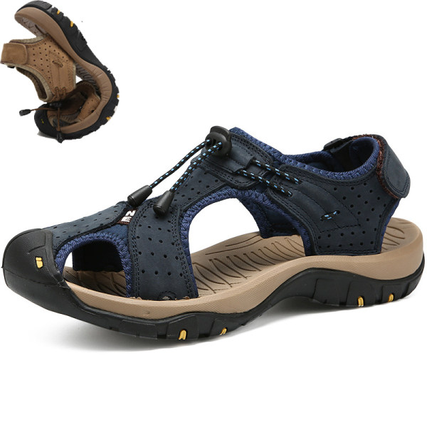 Men's Genuine Leather Lace-Up Toe Guard Sports Sandals - Nikiluwa.com