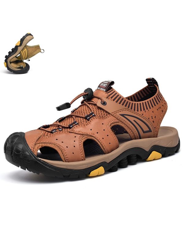 Men's Genuine Leather Mesh Breathable Soft Sole Outdoor Sandals