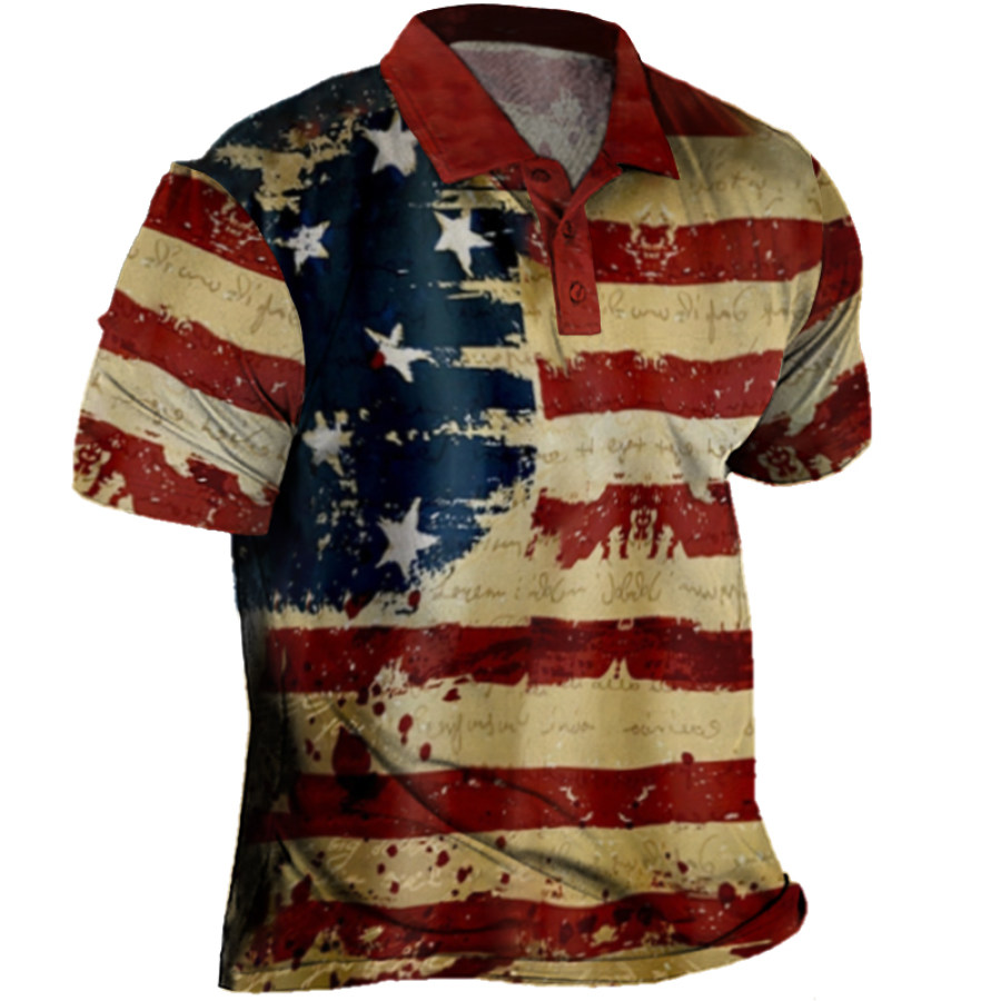 

Vintage American Flag Men's Outdoor Tactical Polo Short Sleeve T-Shirt