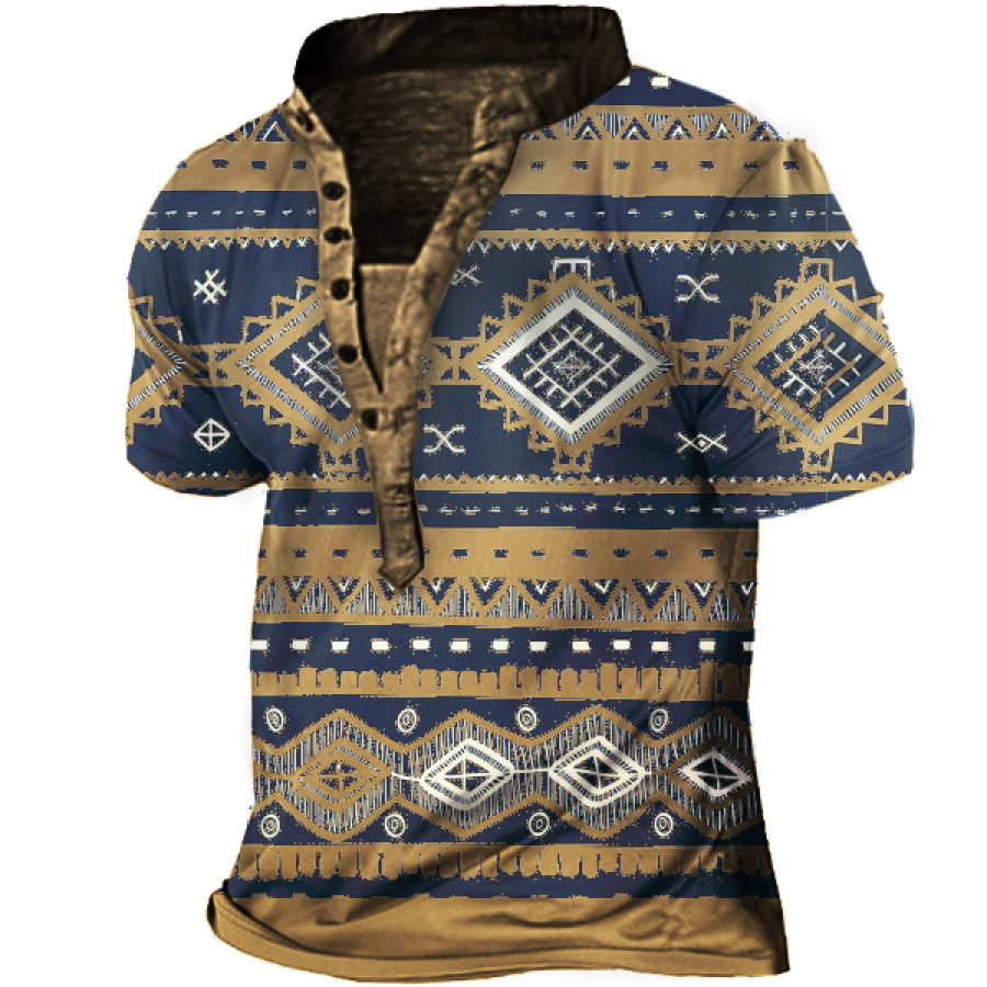 

Tribal Aztec Vintage Print Men's Outdoor Henley Shirt