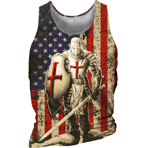 American Flag Templar Jesus Chic Cross Vintage Print Men's Vest