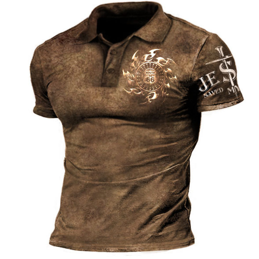 

Men's Route 66 Jesus Polo Short Sleeve T-Shirt