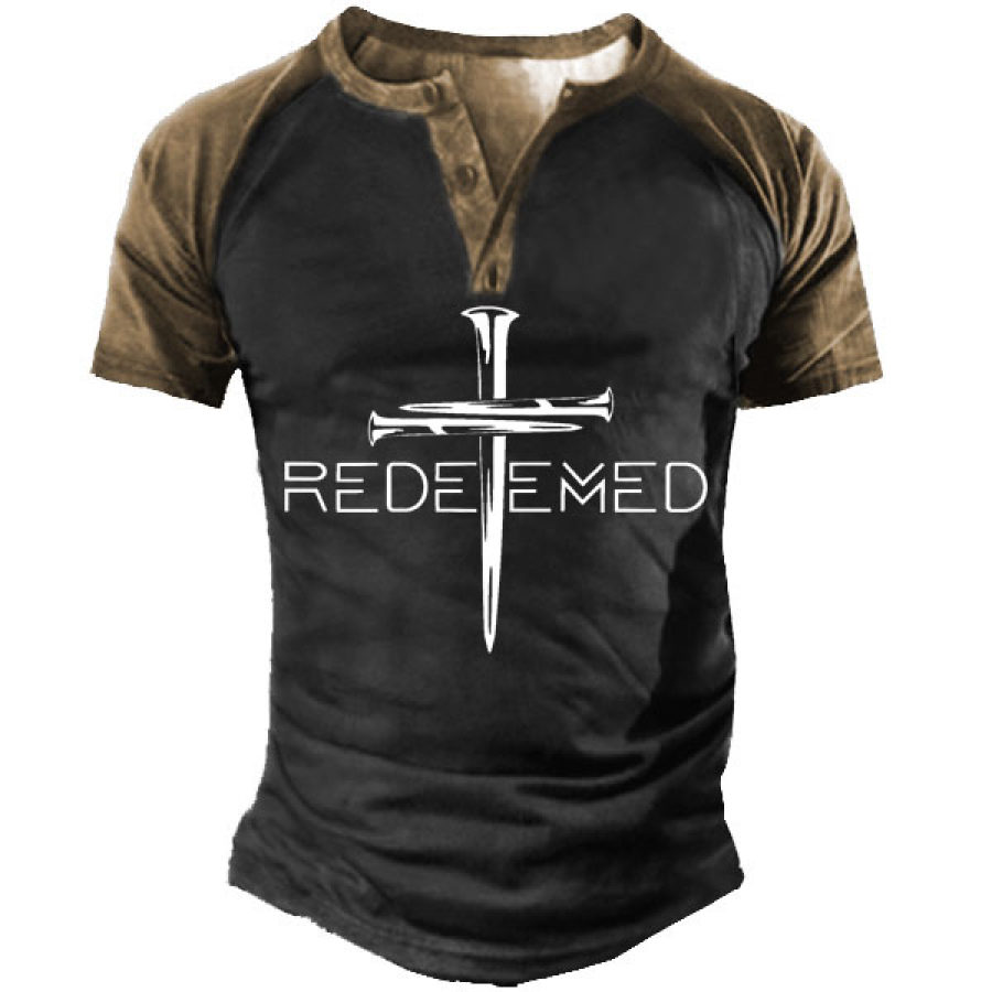 

Men's Redeemed Cross Nails Henley Short Sleeve T-Shirt
