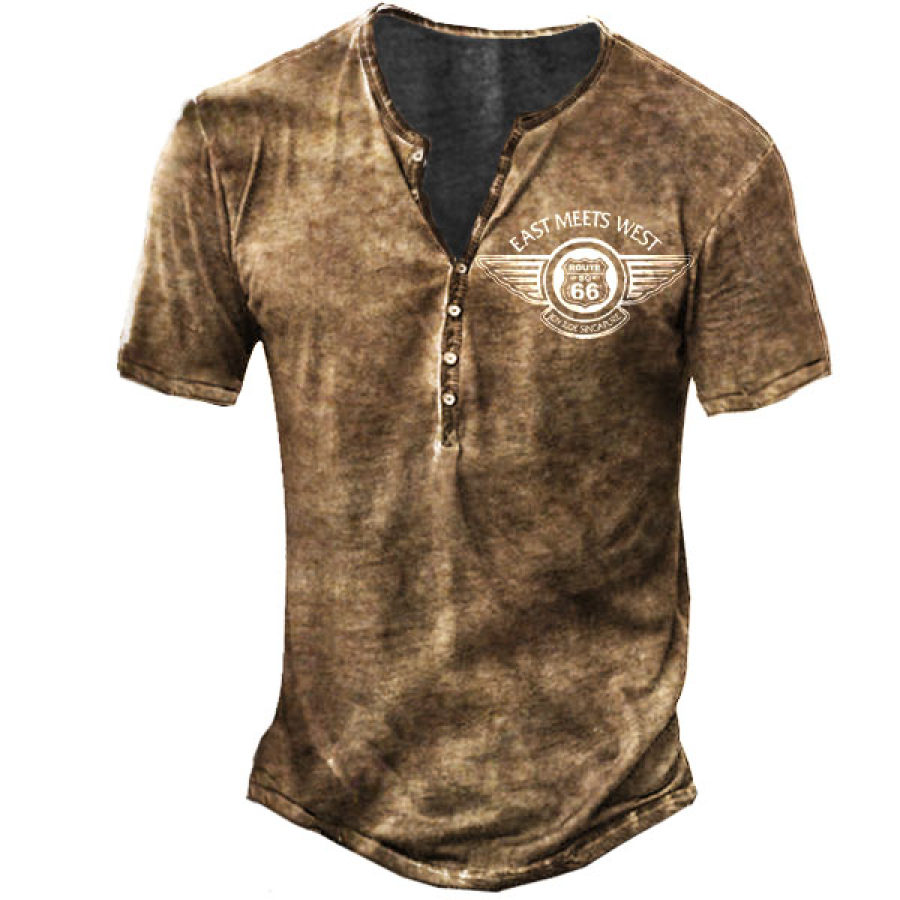

Men's Route 66 Henley Short Sleeve T-Shirt