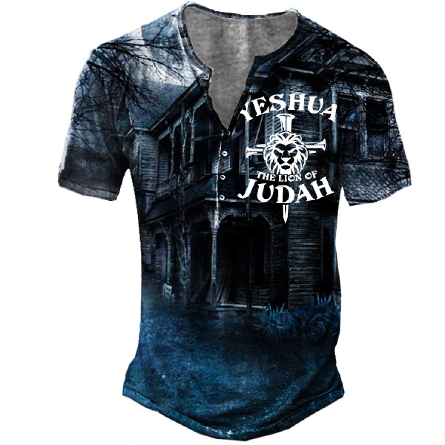 

Yeshua The Lion Of Judah Men's Henley Short Sleeve T-Shirt