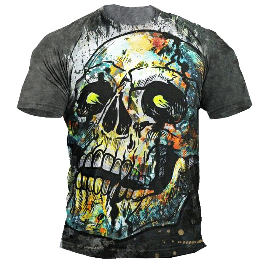 

Men's Painted Skull Print Outdoor Casual T-Shirt